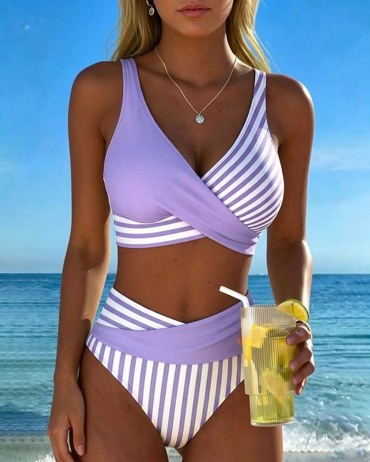 Abigail - Striped Printed Cross Bikini