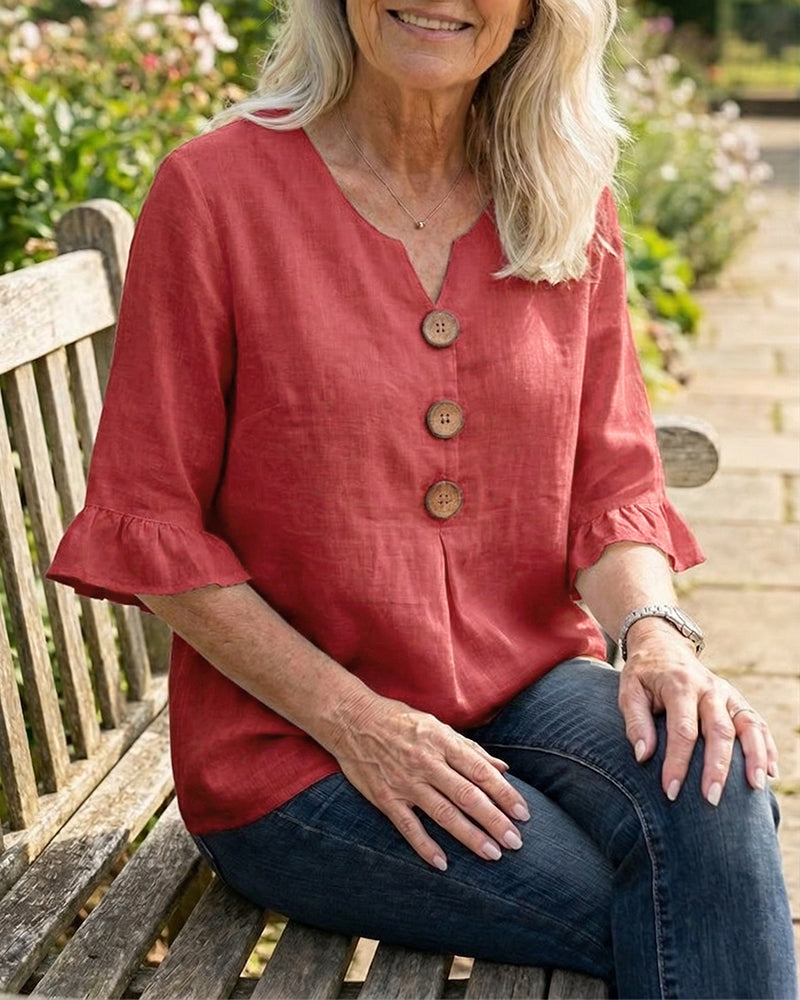 Sophia | Solid Colour Cotton-Linen Blouse