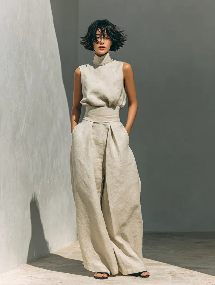 Florence™ | Women's Minimalist Sleeveless Blouse and Wide-Leg Trousers Set in Cotton and Linen