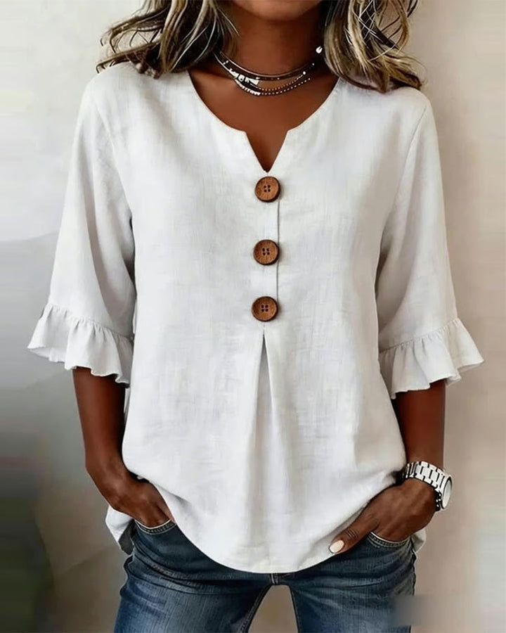 Sophia | Solid Colour Cotton-Linen Blouse