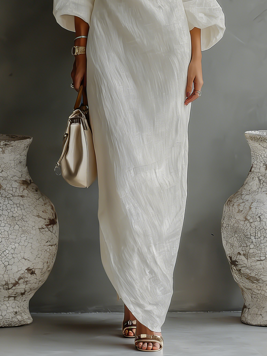 Off-Shoulder Ivory Linen Dress