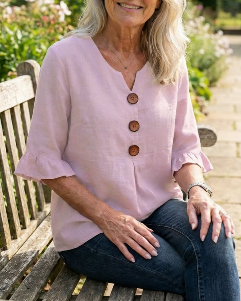 Sophia | Solid Colour Cotton-Linen Blouse