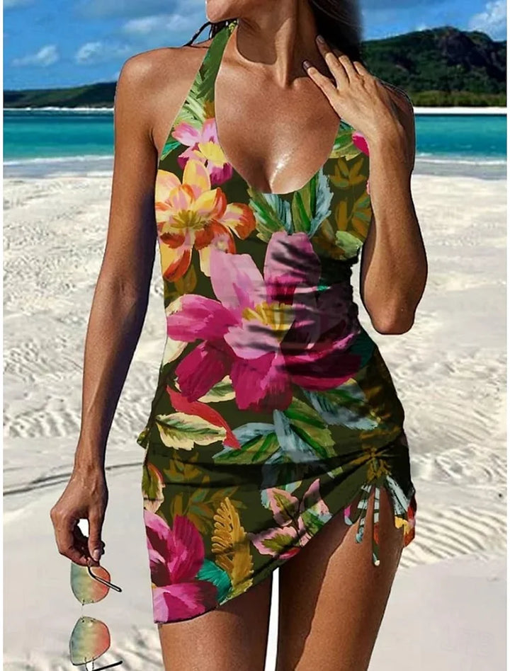 Fiesta Floral Print Tankini Set with Shorts and Tummy Control