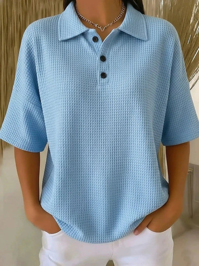 Hazel | Waffle Polo Blouse