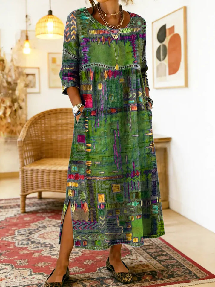 Valeria | Denim Dress with Ethnic Patchwork