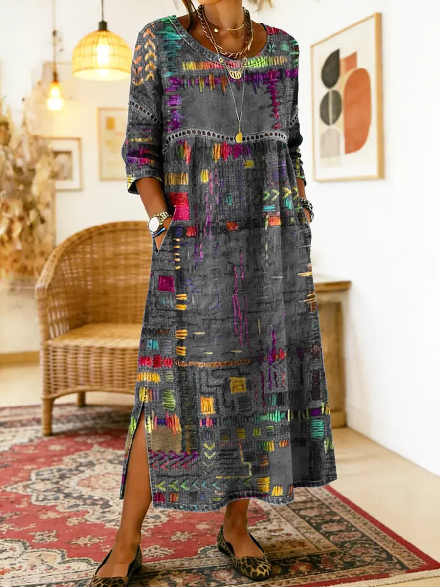 Valeria | Denim Dress with Ethnic Patchwork