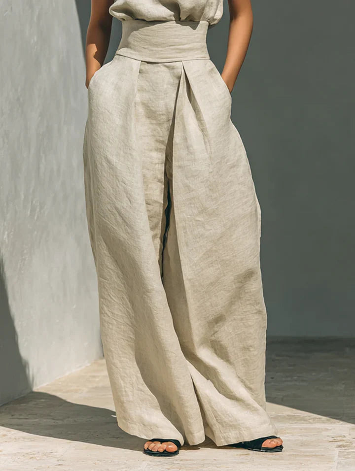 Florence™ | Women's Minimalist Sleeveless Blouse and Wide-Leg Trousers Set in Cotton and Linen