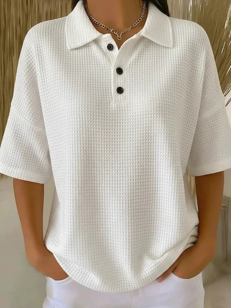 Hazel | Waffle Polo Blouse