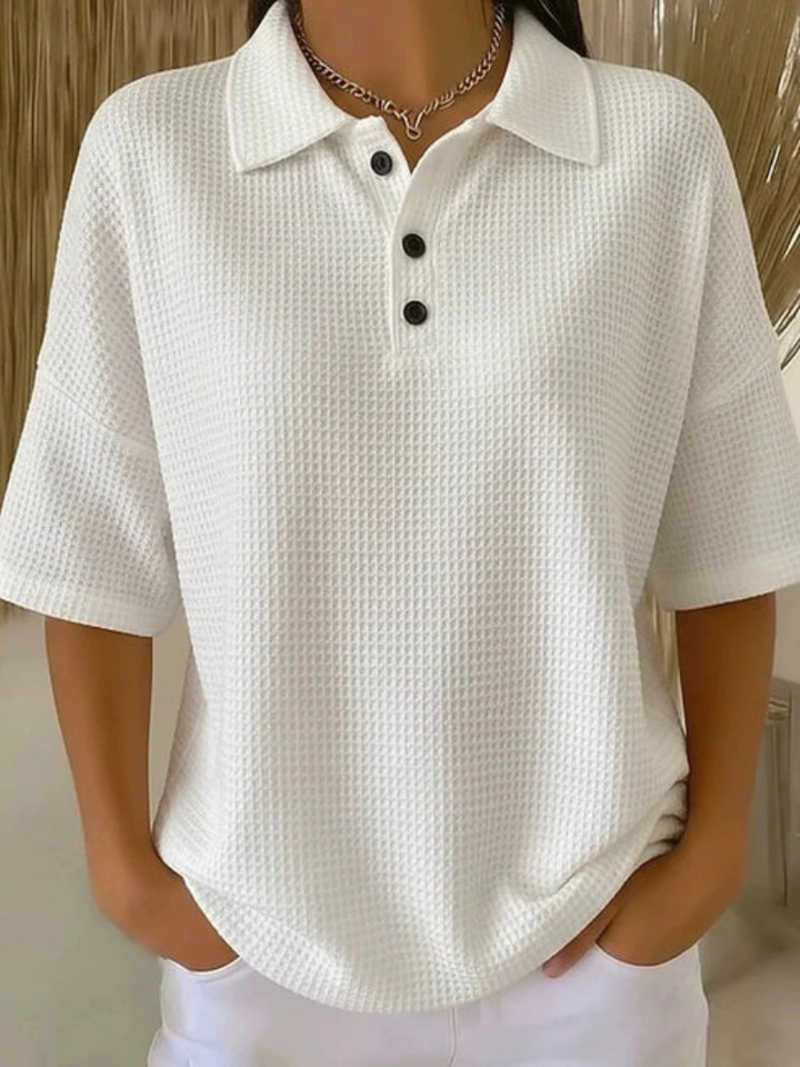 Hazel | Waffle Polo Blouse