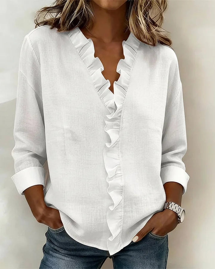 Olivia | Blouse with Ruffles, V-Neck and Long Sleeves