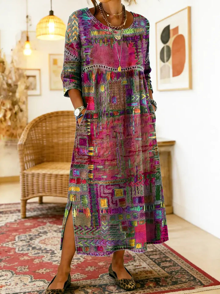 Valeria | Denim Dress with Ethnic Patchwork