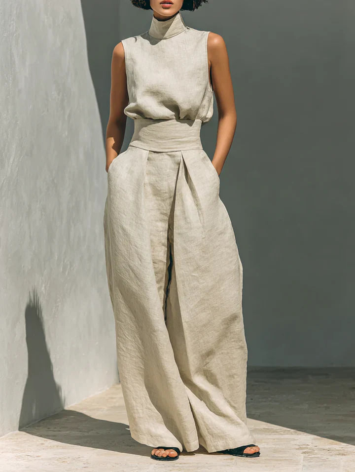 Florence™ | Women's Minimalist Sleeveless Blouse and Wide-Leg Trousers Set in Cotton and Linen