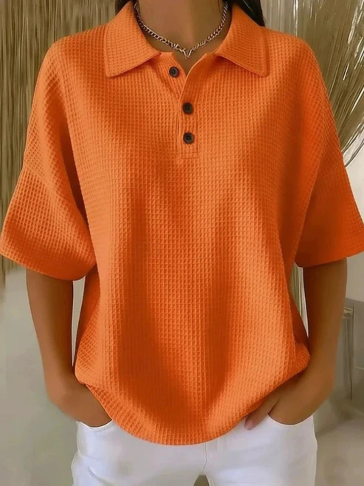 Hazel | Waffle Polo Blouse