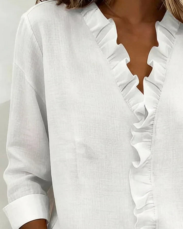 Olivia | Blouse with Ruffles, V-Neck and Long Sleeves