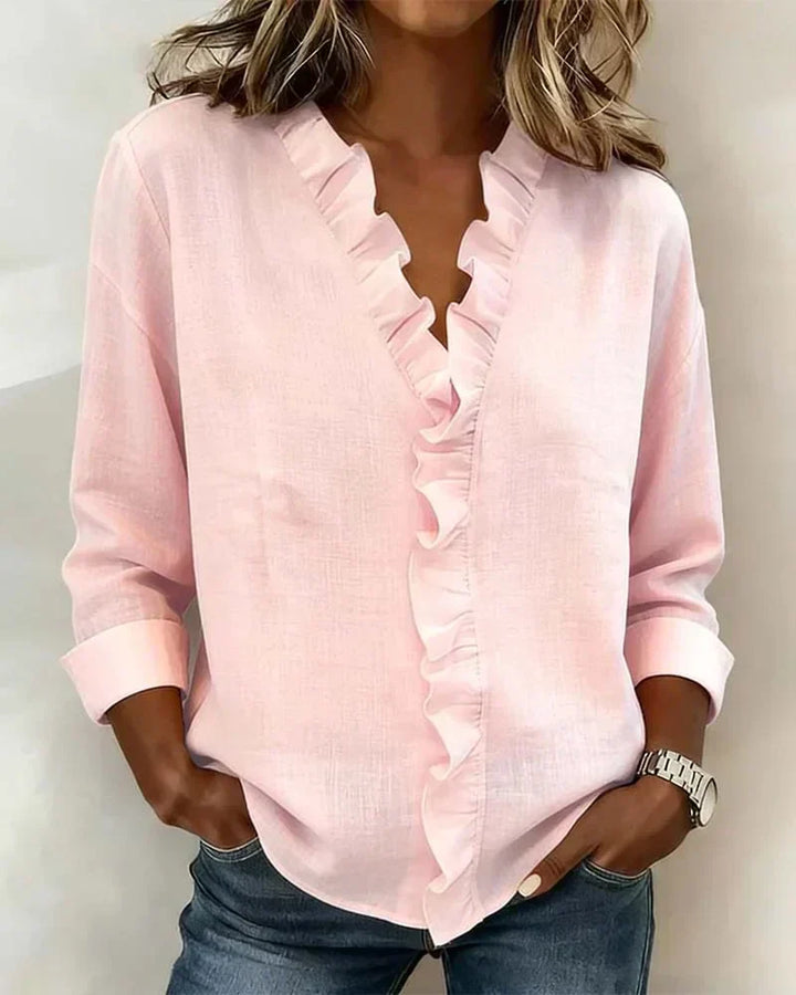 Olivia | Blouse with Ruffles, V-Neck and Long Sleeves