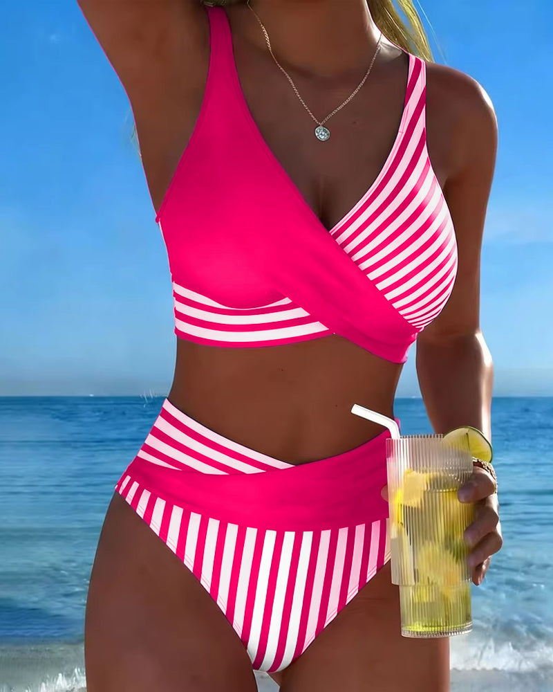 Abigail - Striped Printed Cross Bikini