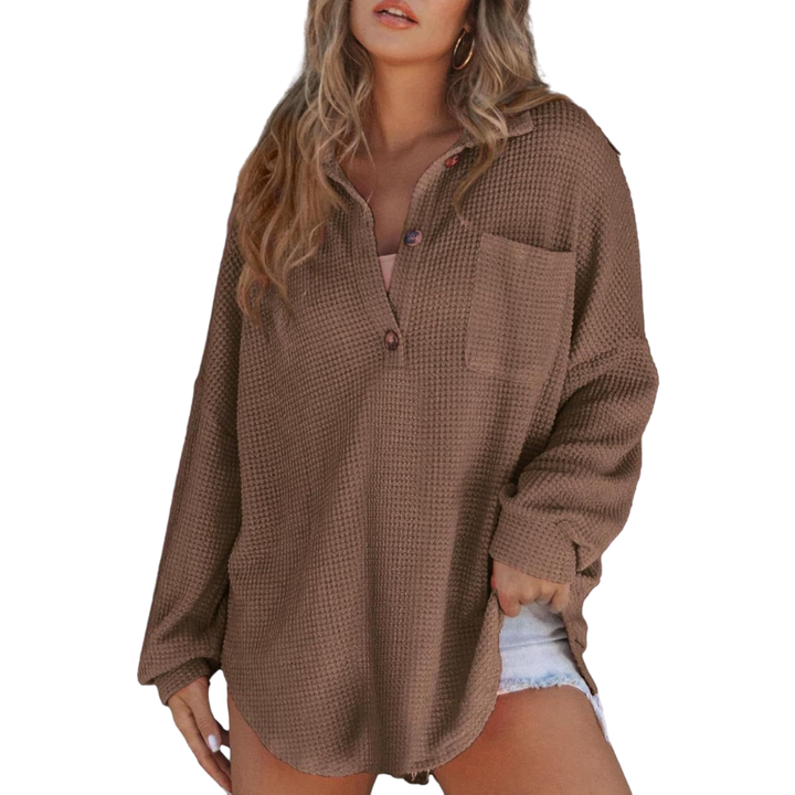 VICTORIA | Lightweight Button V-Neck Tunic Blouse