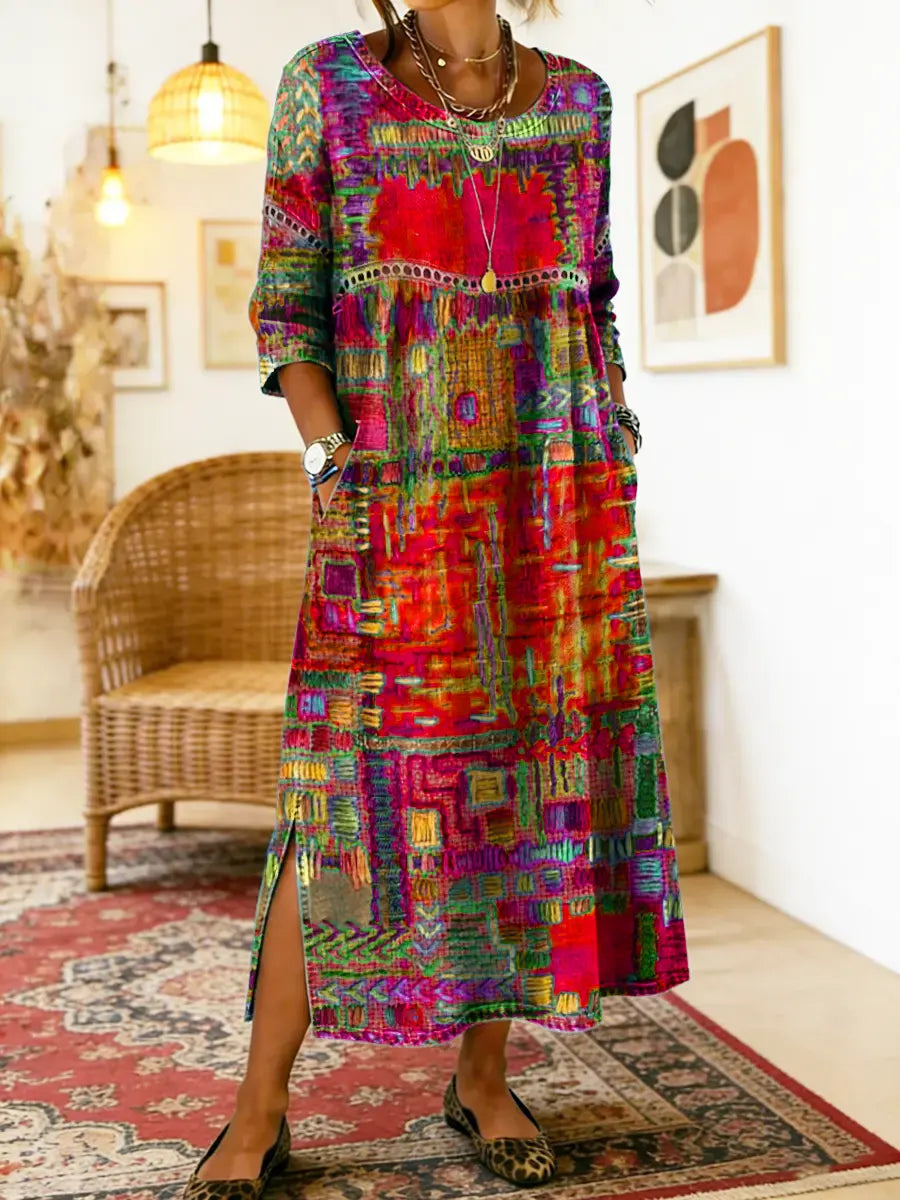 Valeria | Denim Dress with Ethnic Patchwork