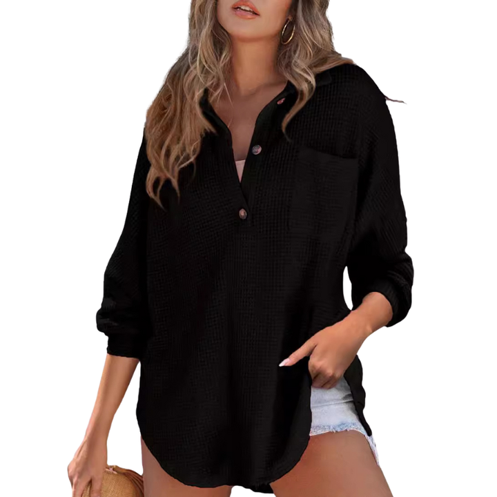 VICTORIA | Lightweight Button V-Neck Tunic Blouse