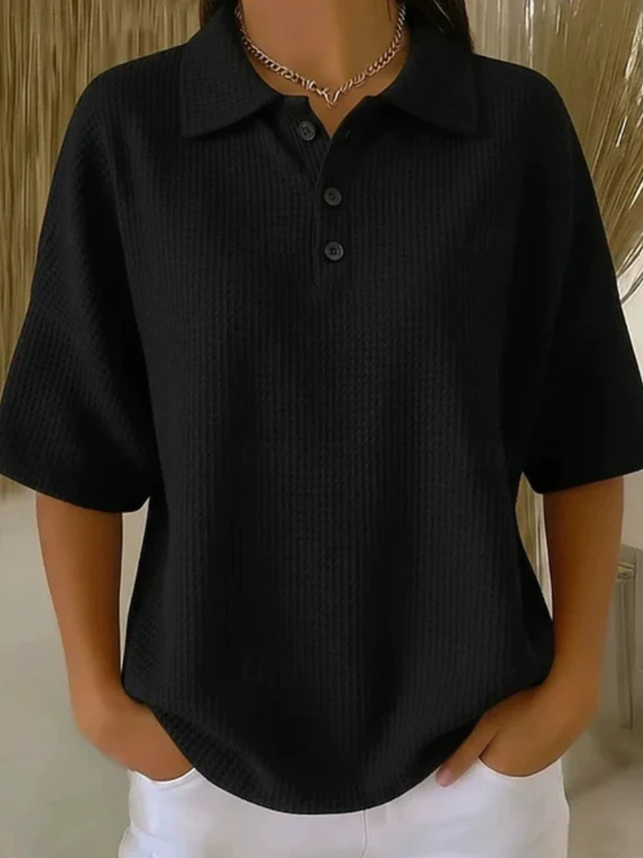 Hazel | Waffle Polo Blouse