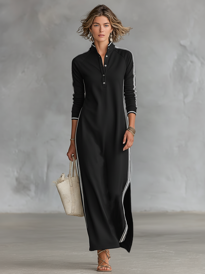 Button-Down Collar Sweat Maxi Dress