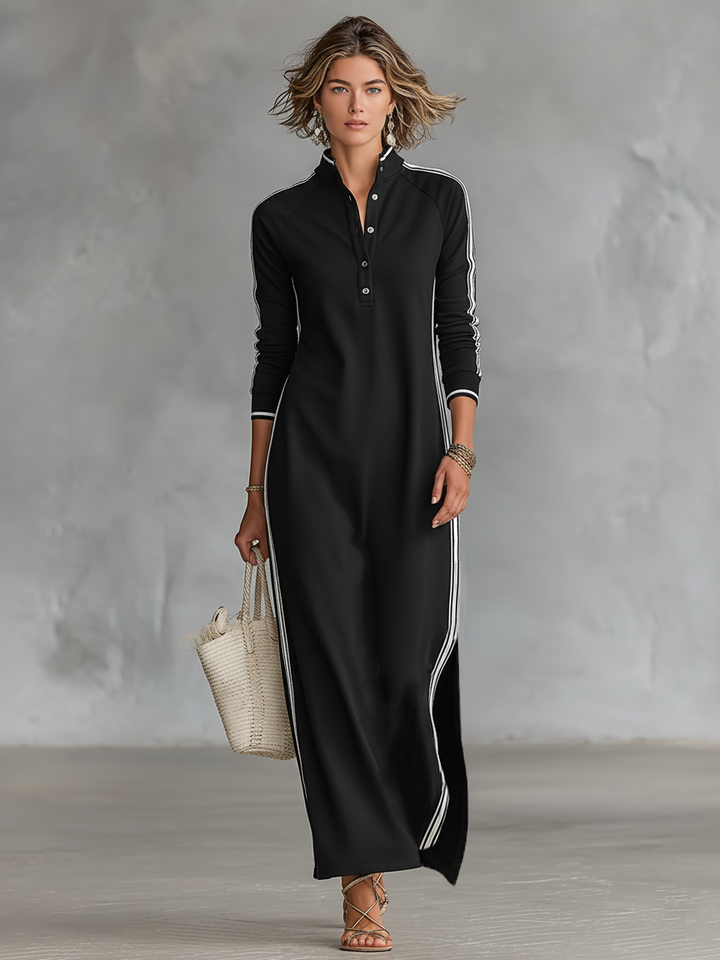 Button-Down Collar Sweat Maxi Dress