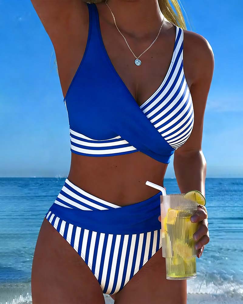 Abigail - Striped Printed Cross Bikini