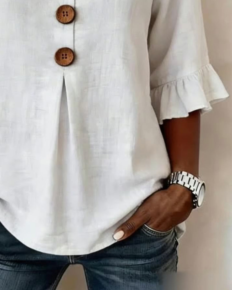 Sophia | Solid Colour Cotton-Linen Blouse