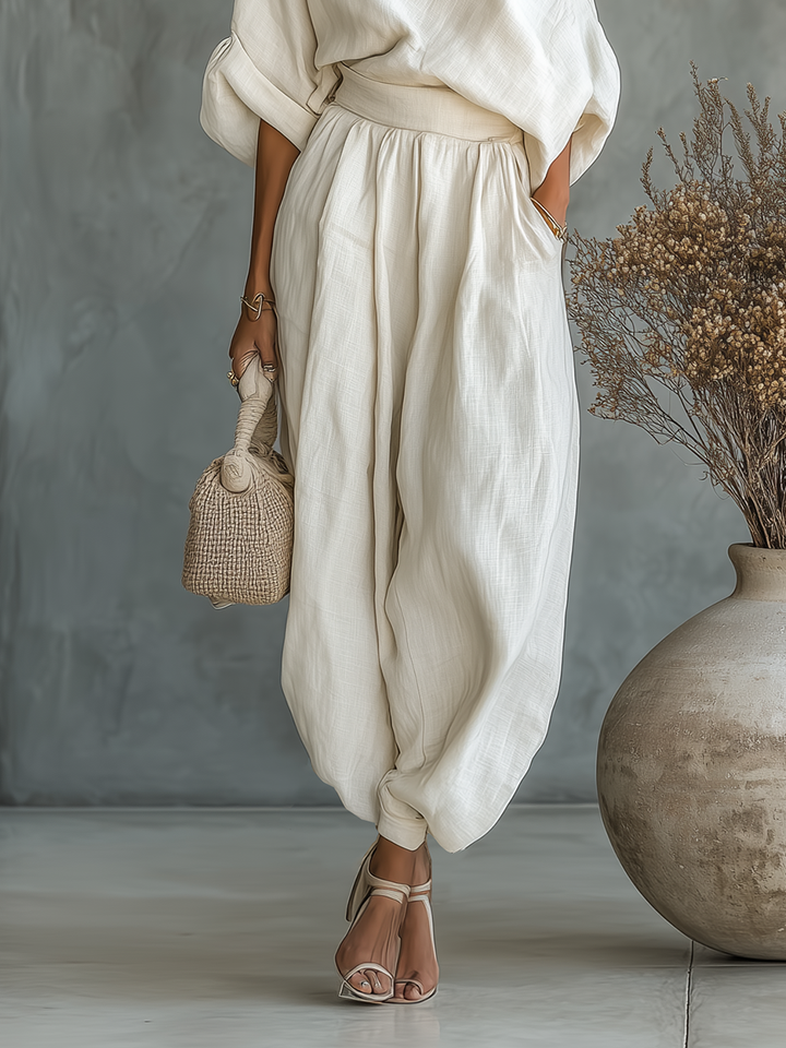 Off-Shoulder Linen Trouser Set