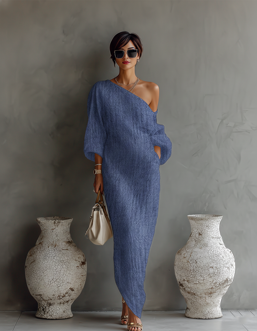 Off-Shoulder Ivory Linen Dress