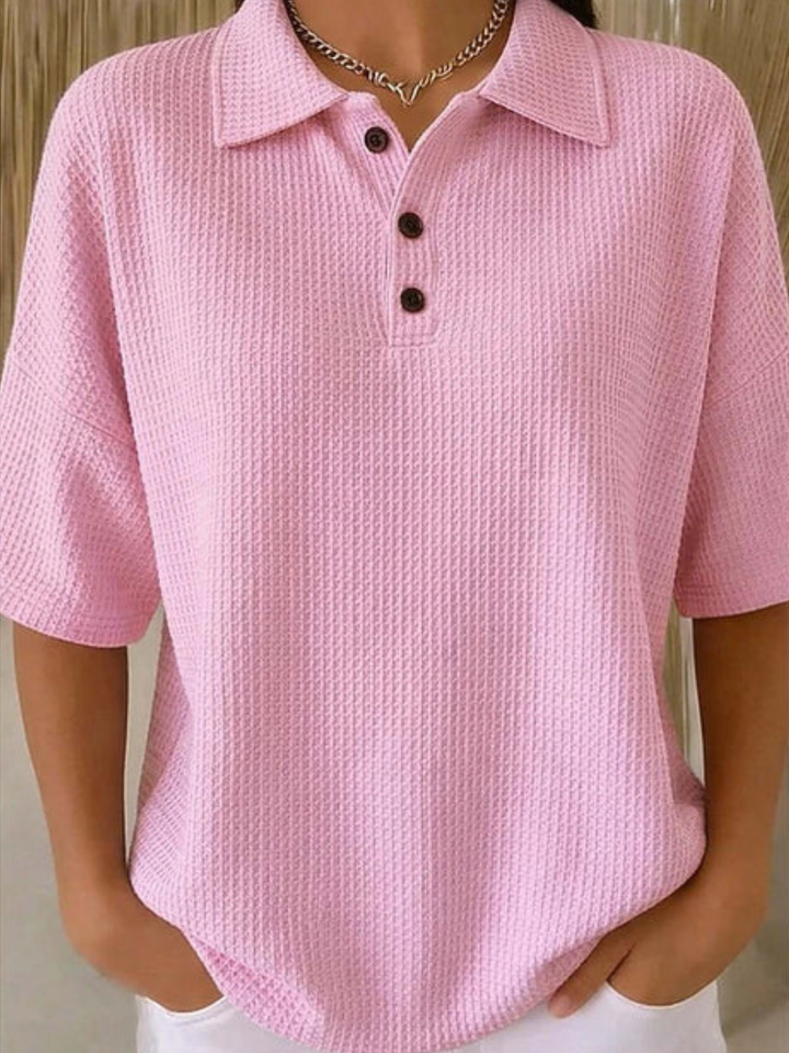 Hazel | Waffle Polo Blouse