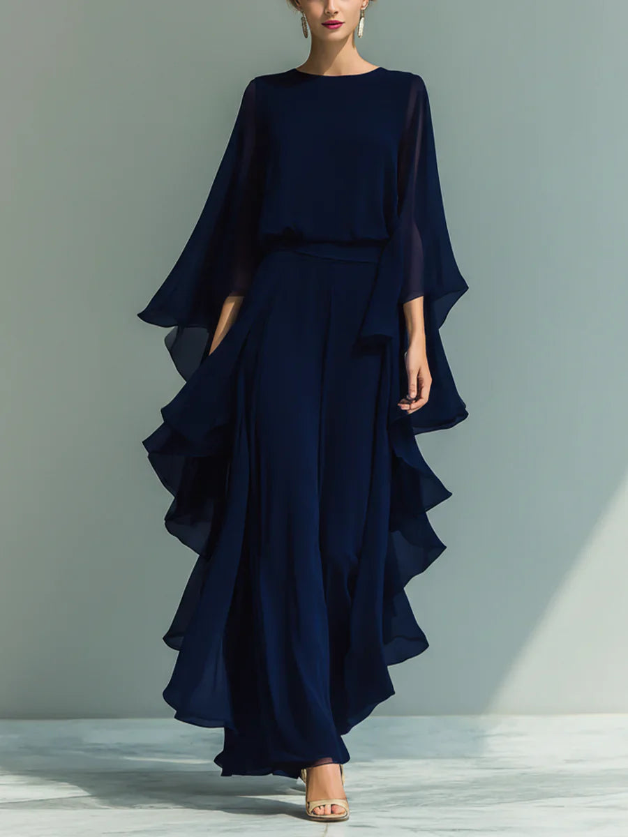 Aurora | Elegant Chiffon Suit with Ruffles