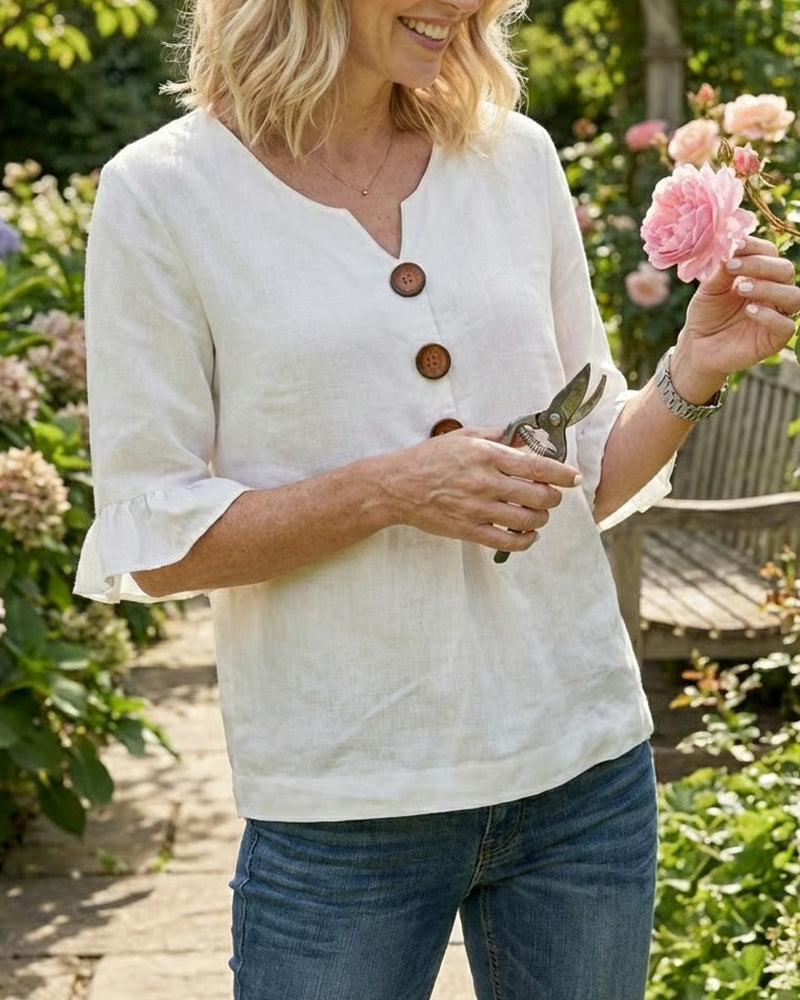 Sophia | Solid Colour Cotton-Linen Blouse
