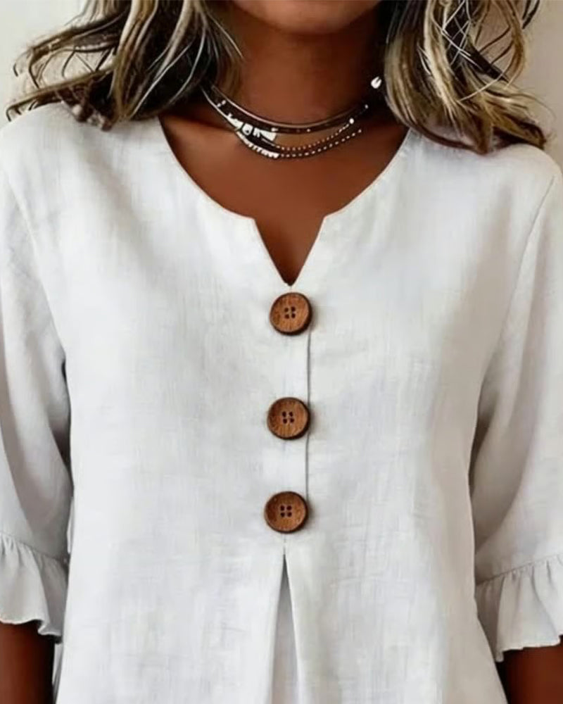 Sophia | Solid Colour Cotton-Linen Blouse