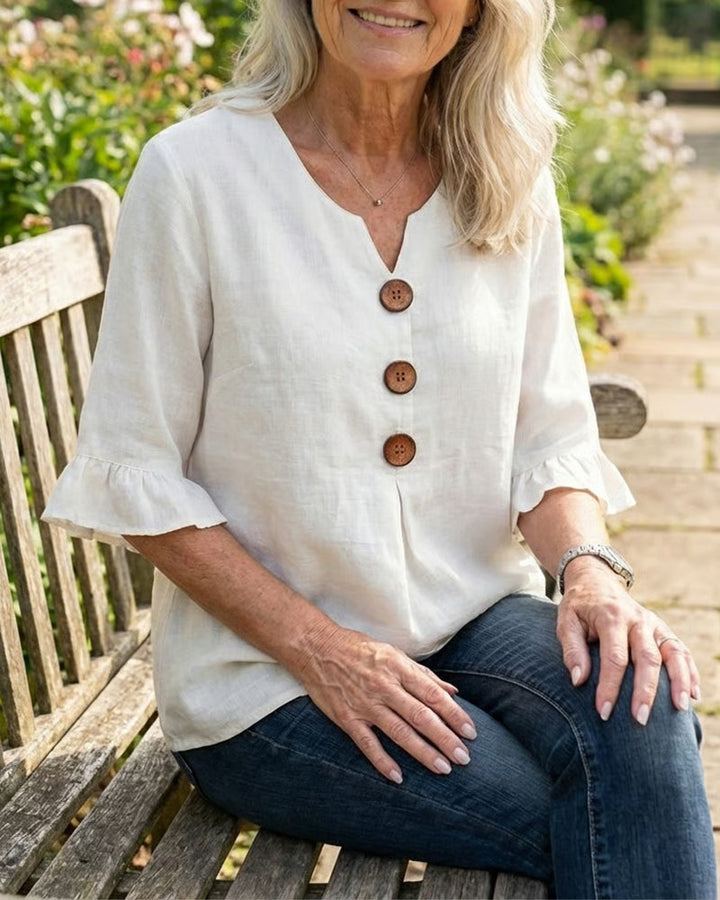 Sophia | Solid Colour Cotton-Linen Blouse