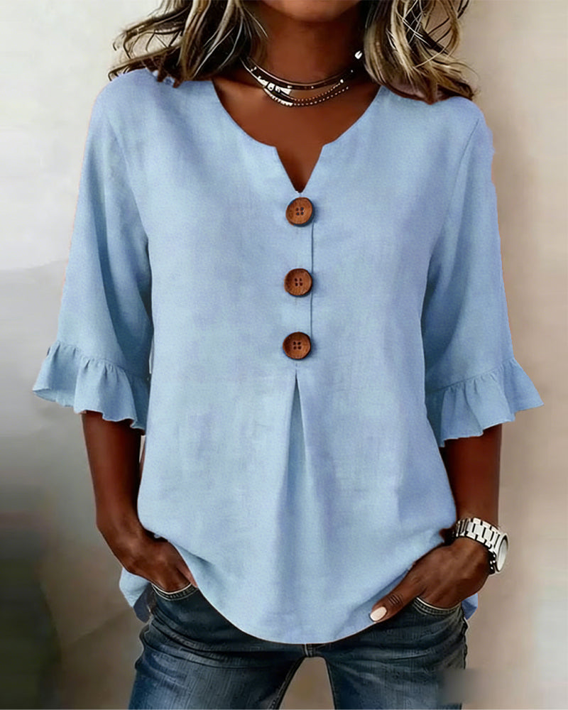 Sophia | Solid Colour Cotton-Linen Blouse