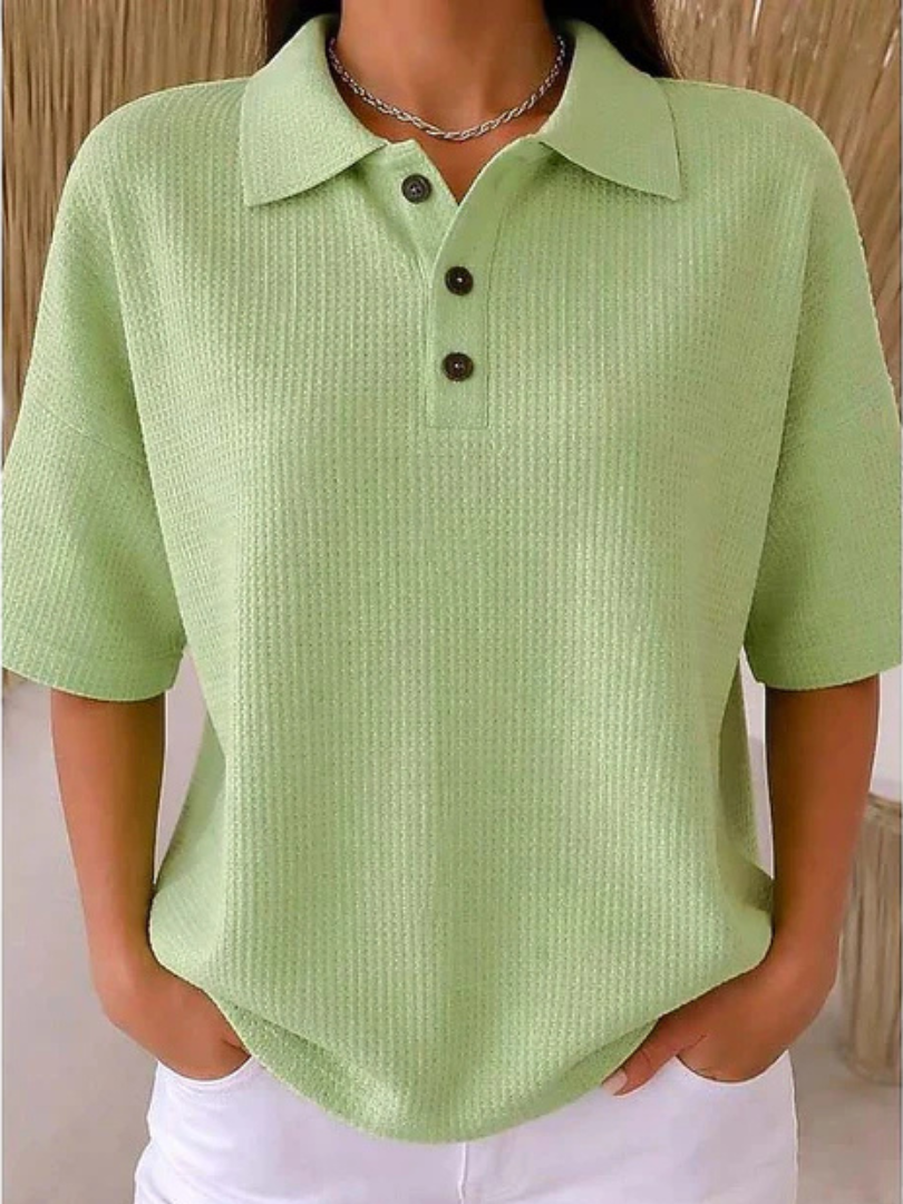 Hazel | Waffle Polo Blouse