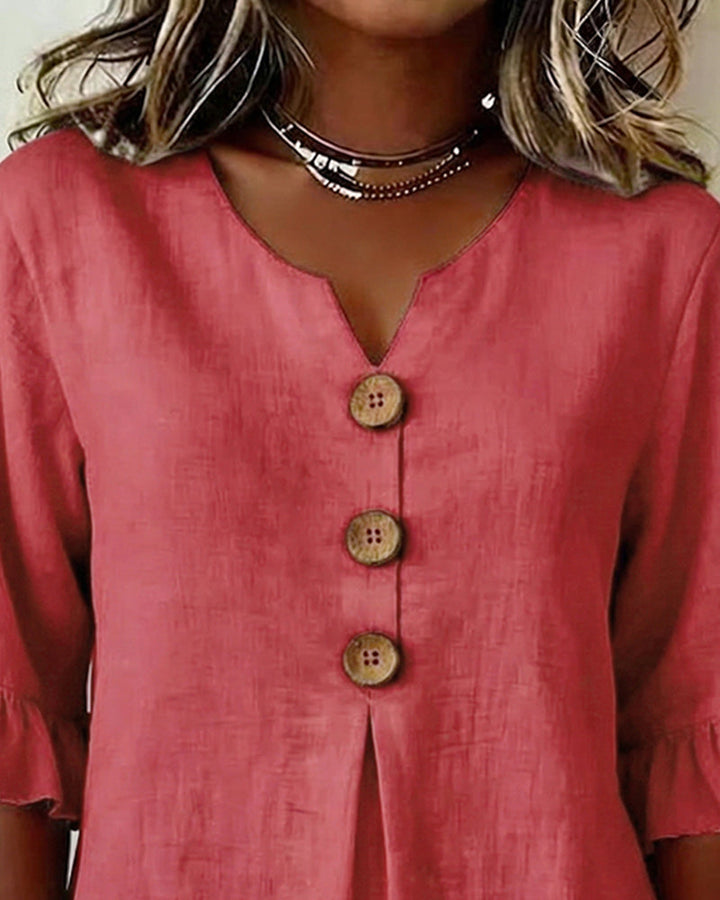 Sophia | Solid Colour Cotton-Linen Blouse