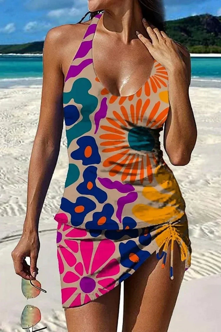 Fiesta Floral Print Tankini Set with Shorts and Tummy Control