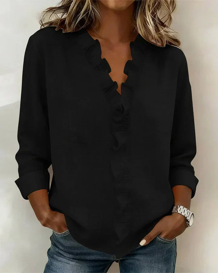 Olivia | Blouse with Ruffles, V-Neck and Long Sleeves