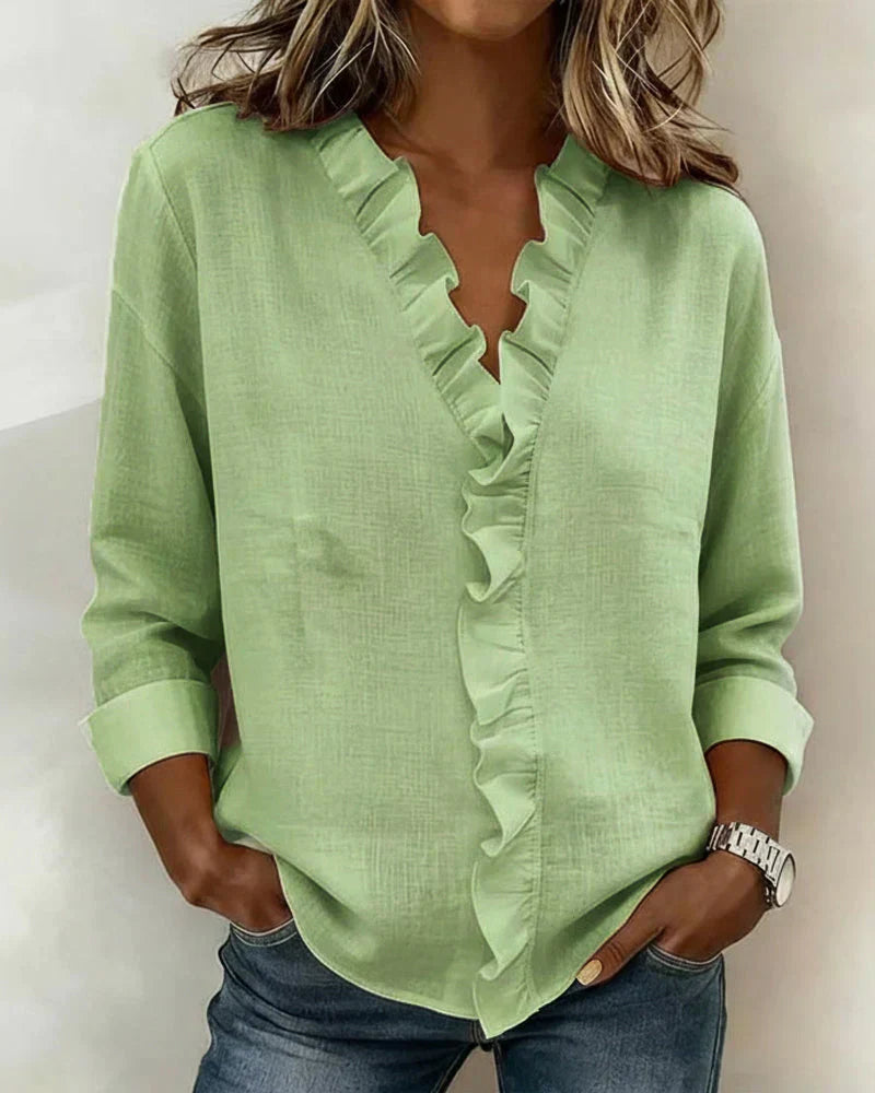 Olivia | Blouse with Ruffles, V-Neck and Long Sleeves