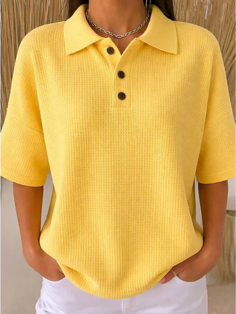 Hazel | Waffle Polo Blouse