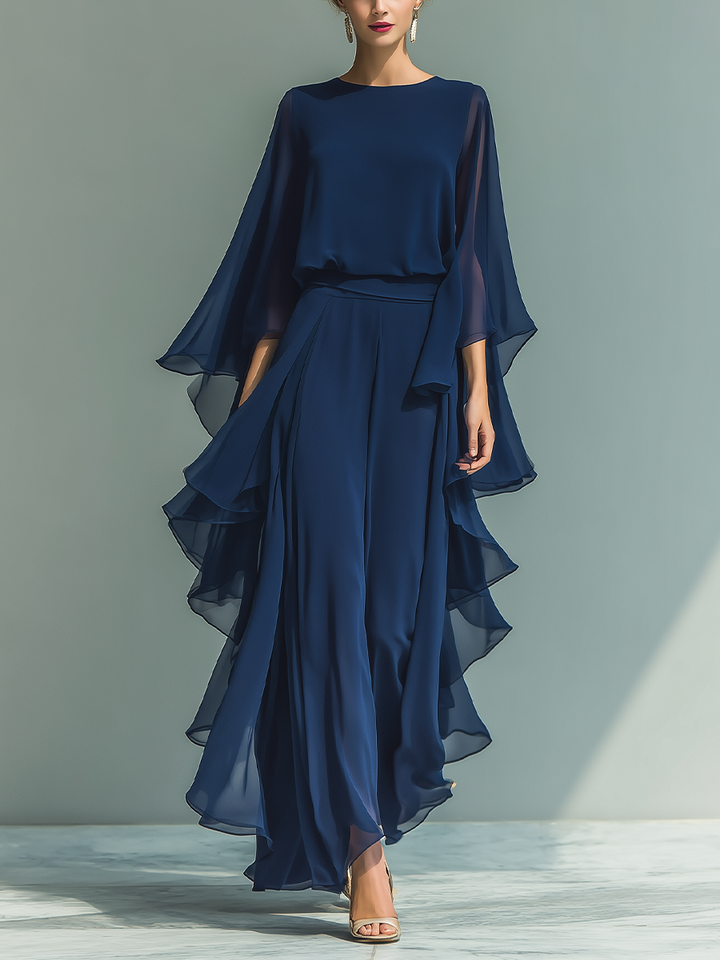 Navy Ruffled Chiffon Ensemble