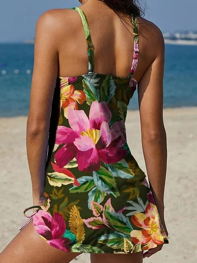 Fiesta Floral Print Tankini Set with Shorts and Tummy Control