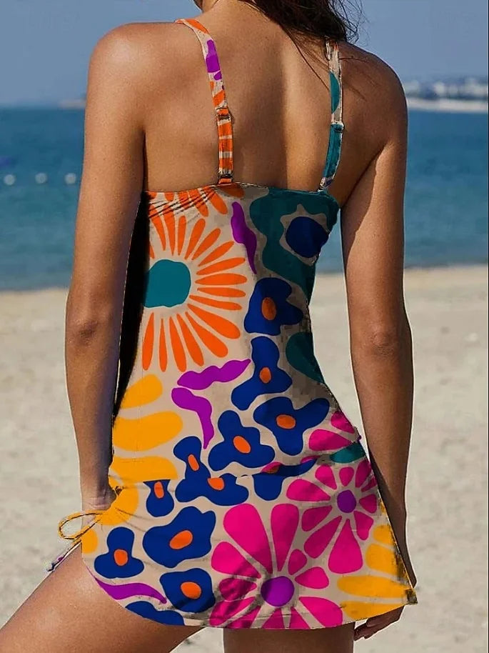 Fiesta Floral Print Tankini Set with Shorts and Tummy Control