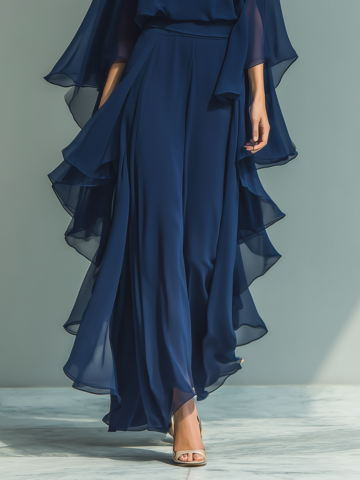 Navy Ruffled Chiffon Ensemble