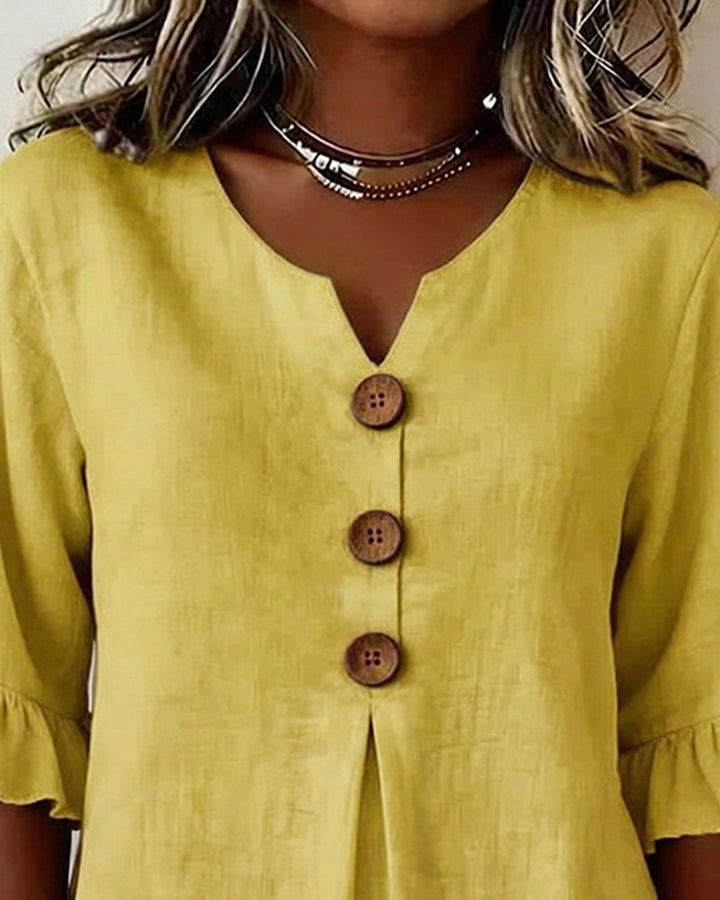 Sophia | Solid Colour Cotton-Linen Blouse