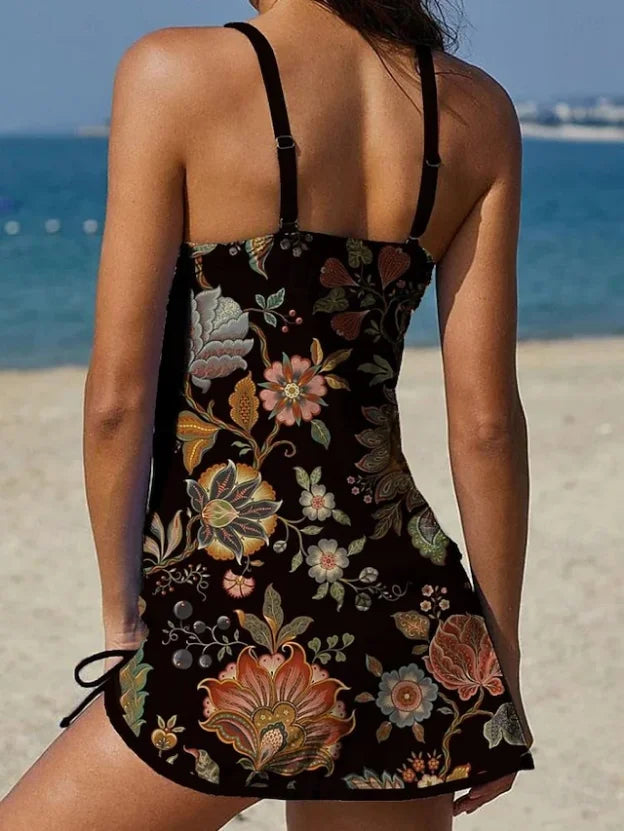 Fiesta Floral Print Tankini Set with Shorts and Tummy Control