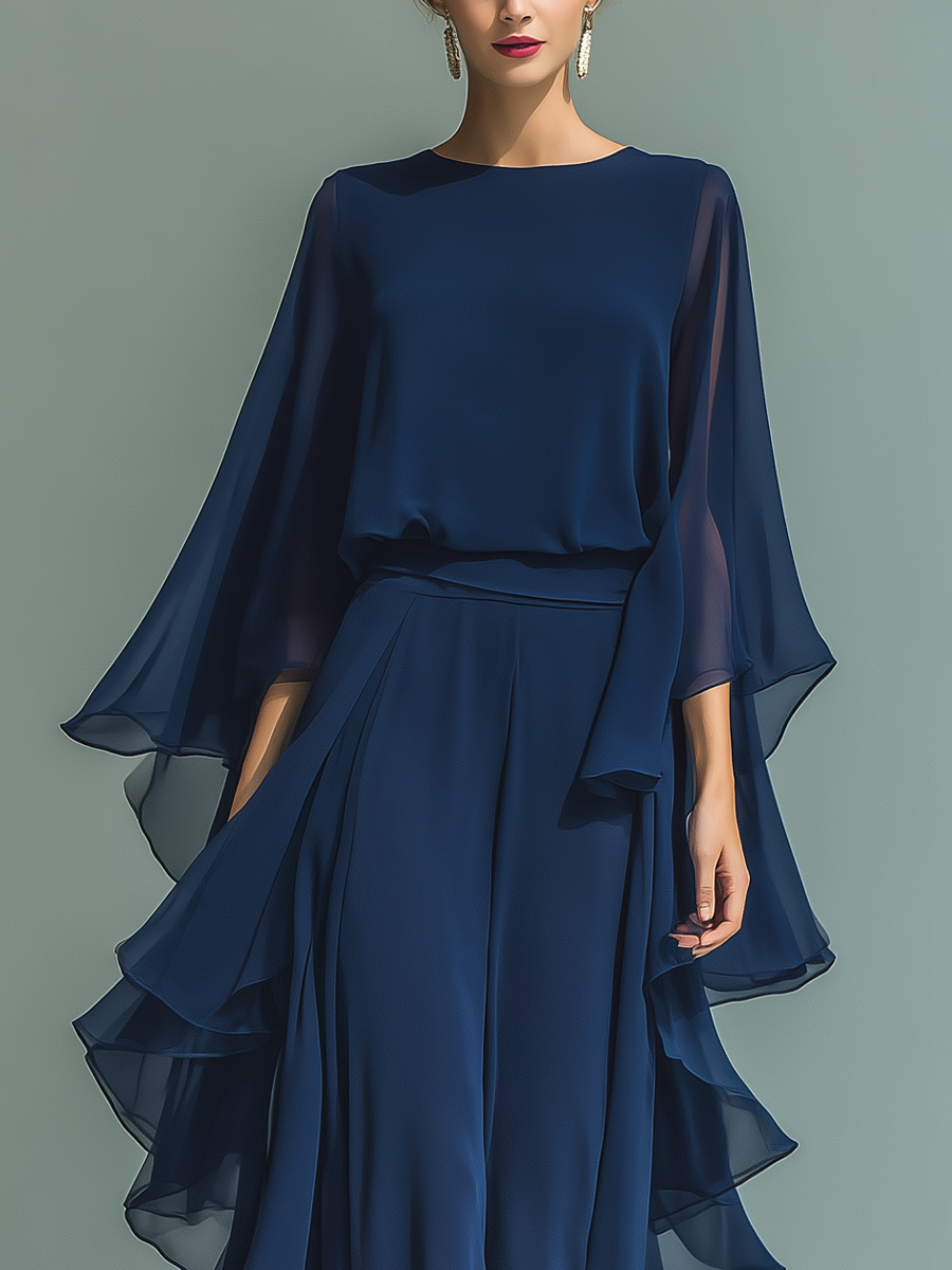 Navy Ruffled Chiffon Ensemble