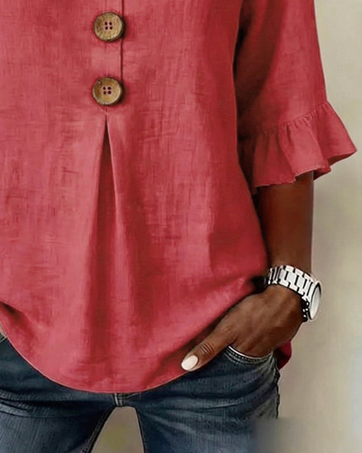 Sophia | Solid Colour Cotton-Linen Blouse